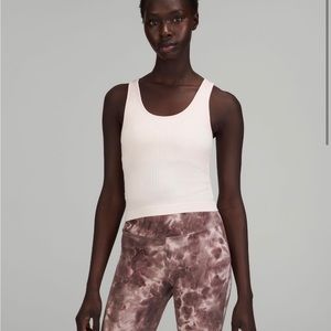 Lululemon Ebb to Street Cropped Tank Top - Rib Map Strawberry Milkshake / White